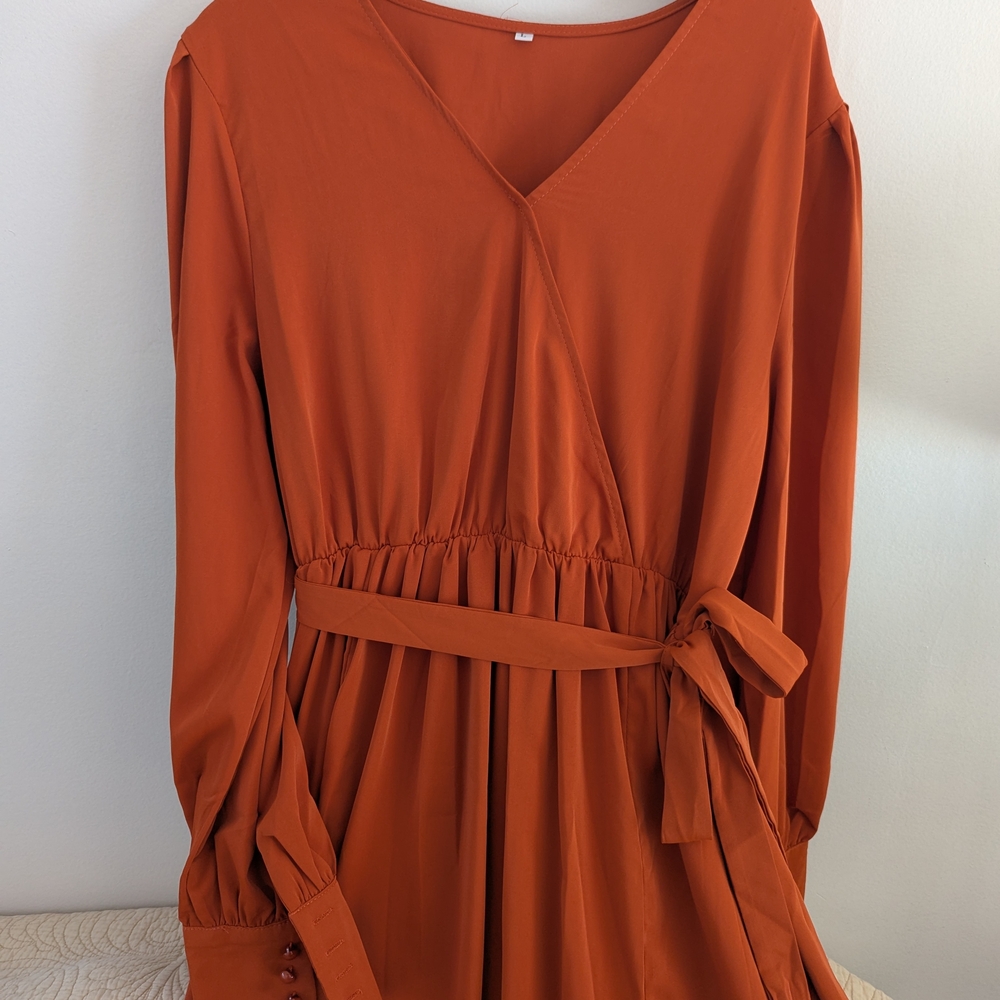 Elegant Orange Wrap Dress